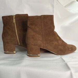 Michael Kors Brown Suede Ankle Booties with Gold Chain Heel